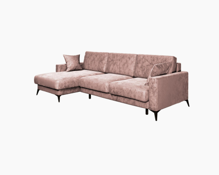 Диван угловой левый Наоми - 2. Цвет Розовый / велюр.