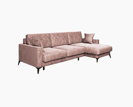 Диван угловой правый Наоми -2. Цвет Розовый / велюр.