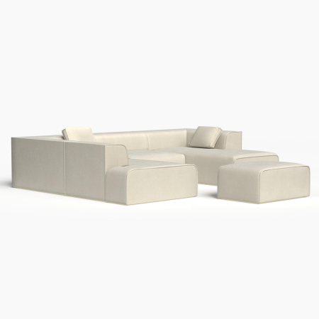 Диван П- образный с пуфом  "Nirvana - 9". Цвет Бежевый / велюр.