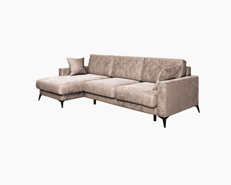 Диван угловой левый Наоми - 2. Цвет Светло-бежевый / велюр.