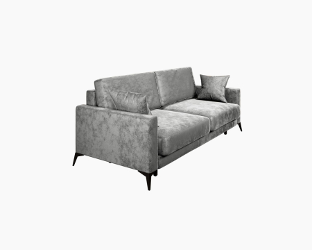 Диван прямой Наоми. Цвет Светло-серый / велюр / ножки черные.