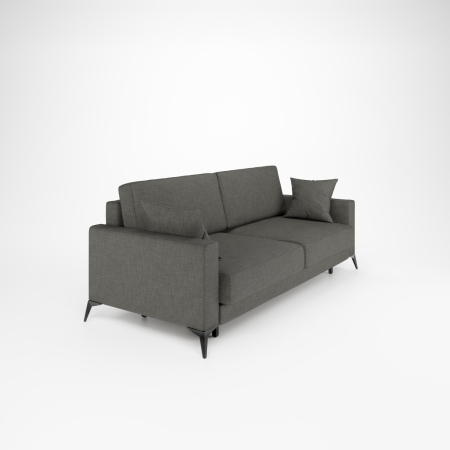 Диван прямой Наоми. Цвет Темно-серый меланж / рогожка / ножки черные.